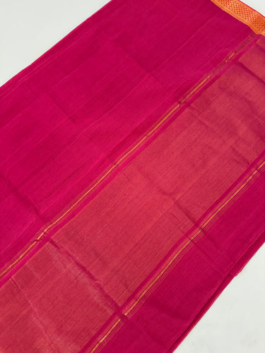 Handwoven Mangalgiri Cotton Saree | Magenta Pink | Gold Zari | Handwoven | Ships from California